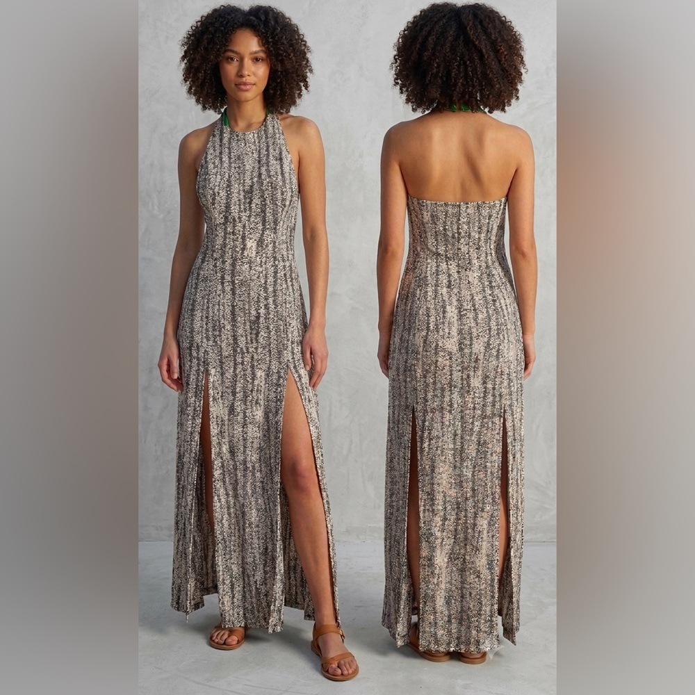 Sachin + Babi snake print halter neck open back maxi dress, size 2